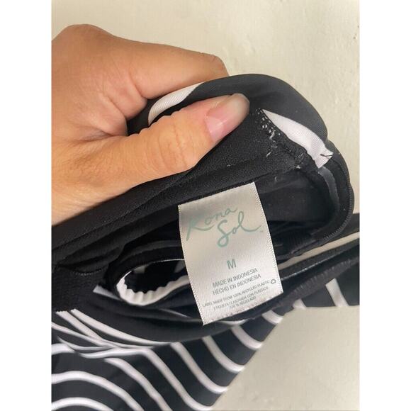 Kona Sol Swimsuit Medium One-piece Black & White Striped Strapless Bathing Suit - Picture 5 of 7